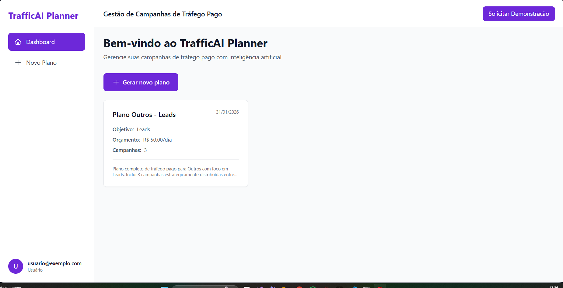SaaS de Tráfego Pago - Dashboard Principal
